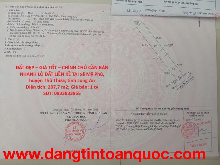 ĐẤT ĐẸP – GIÁ TỐT – CHÍNH CHỦ CẦN BÁN NHANH LÔ ĐẤT LIỀN KỀ TẠI huyện Thủ Thừa tỉnh Long An
