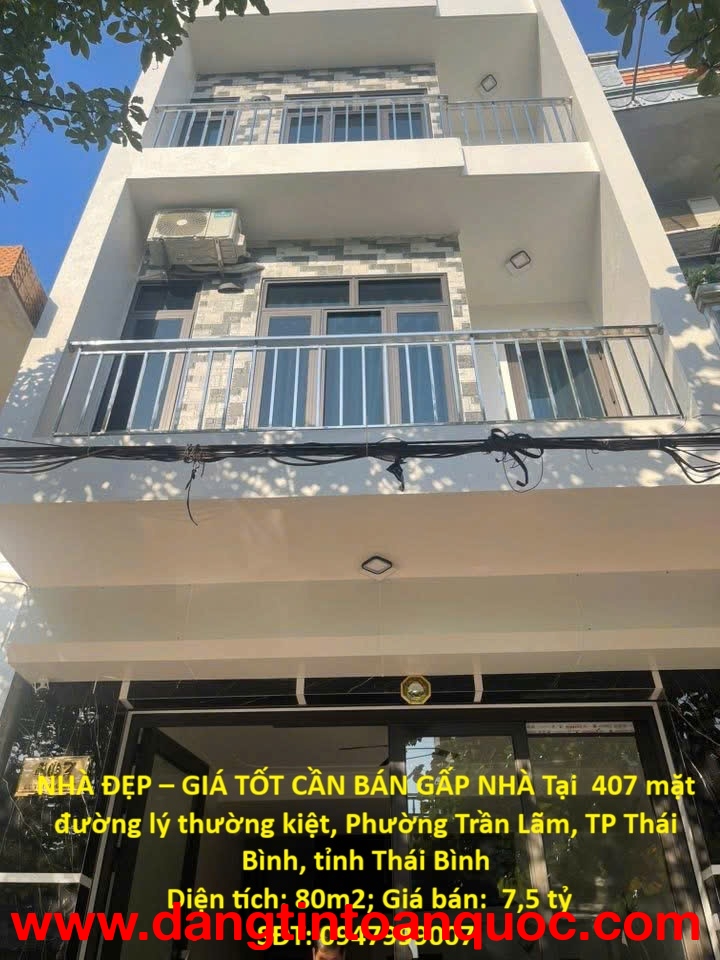NHÀ ĐẸP – GIÁ TỐT CẦN BÁN GẤP NHÀ Tại Phường Trần Lãm, TP Thái Bình, tỉnh Thái Bình