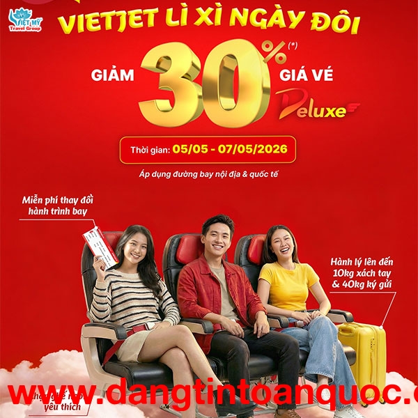 Vietjet giảm 30% giá vé hạng Deluxe nhân ngày 5/5