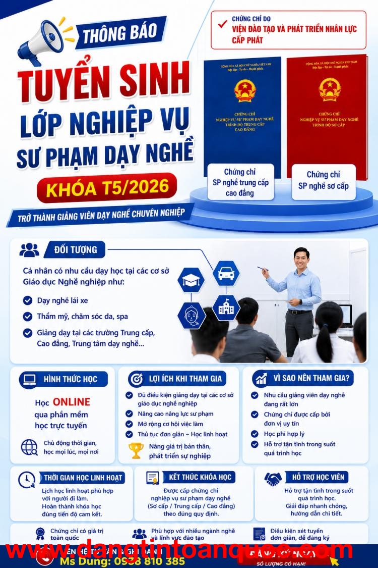 TUYỂN SINH CHỨNG CHỈ NGHIỆP VỤ SƯ PHẠM DẠY NGHỀ