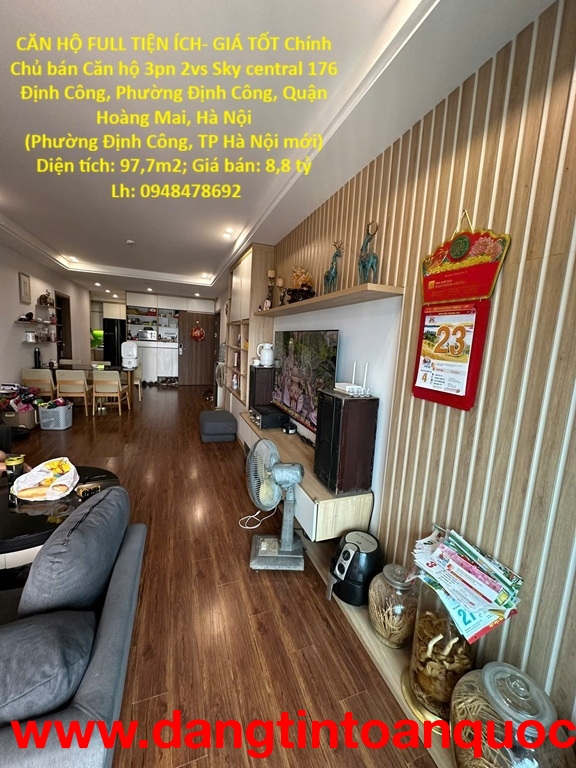 CĂN HỘ FULL TIỆN ÍCH- GIÁ TỐT Chính Chủ bán Căn hộ 3pn 2vs Sky central 176 Định Công,HN