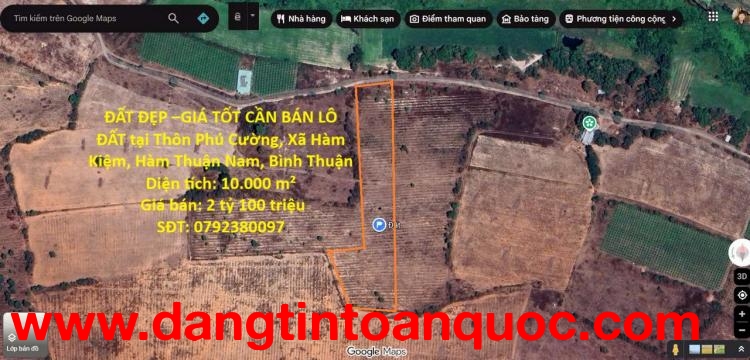 ĐẤT ĐẸP –GIÁ TỐT CẦN BÁN LÔ ĐẤT tại Thôn Phú Cường, Xã Hàm Kiệm, Hàm Thuận Nam, Bình Thuận
