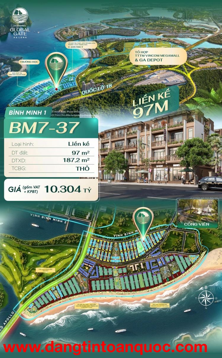 Biệt thự liền kề 4 tầng, 9PN, 97m2, QL18 Hạ Long - Sổ Đỏ, 10.3 tỷ