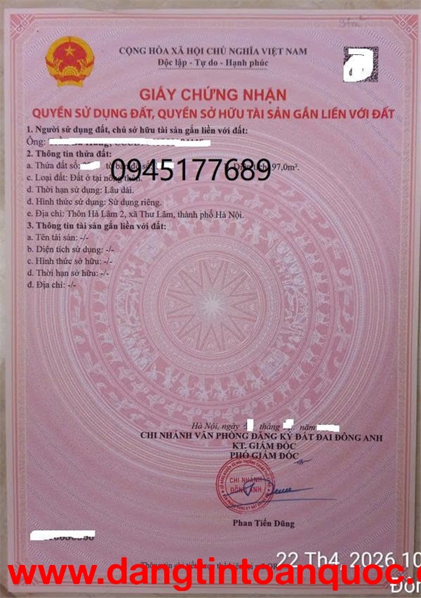 Đất Mặt Đường Thư Lâm- thôn Hà Lâm 2 -Thuỵ Lâm - Đông Anh -HN (mới là xã Thư Lâm- HN) - 13T