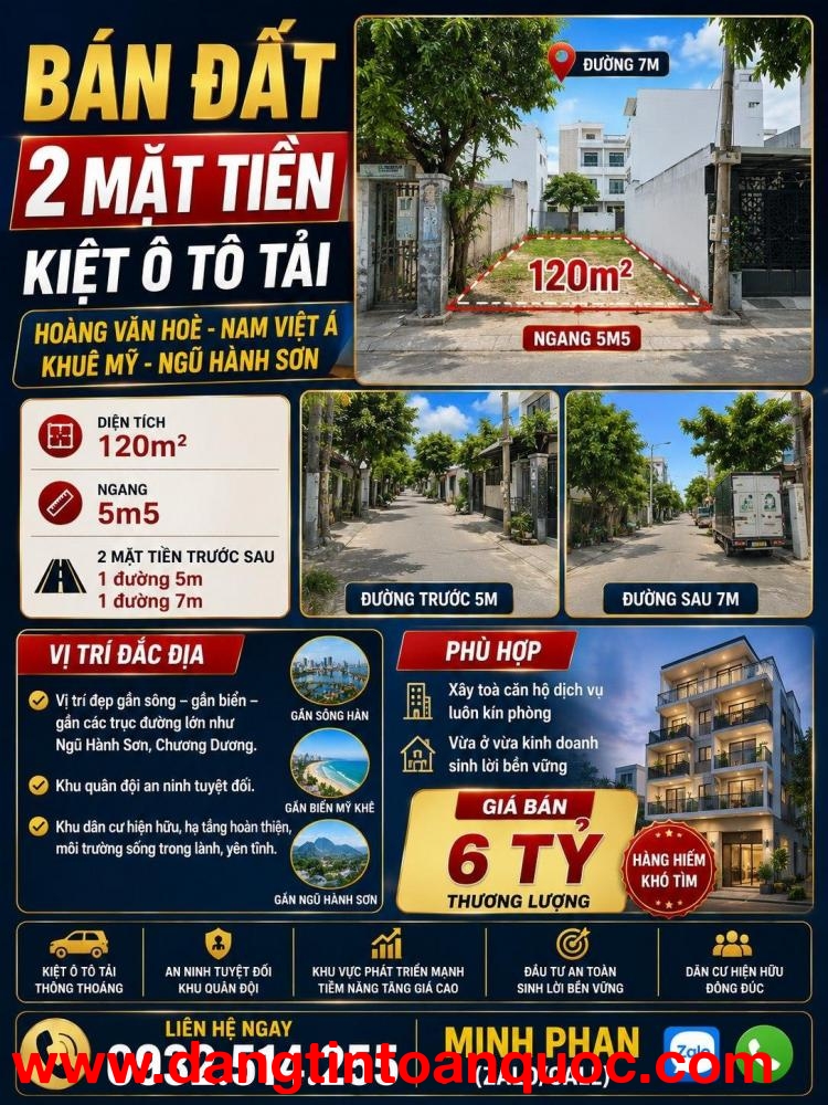 Chính chủ cần bán Lô Đất Hoàng Văn Hoè - 2 mặt tiền trước sau - 120 m2 - Giá chỉ 6 tỷ - Liên hệ 0932