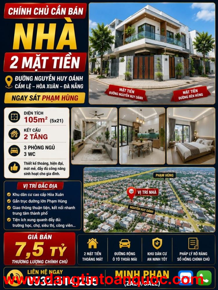 Chính chủ bán nhà 2 tầng - 2 mặt tiền Khu Hoà Xuân - Cẩm Lệ - Gần Phạm Hùng -Giá chỉ nhỉnh 7 tỷ