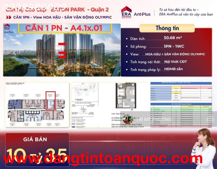 Eaton Park - chỉ 790 triệu, công chứng, sang tên ngay - căn 1PN + tháp A4 + view Rạch Chiếc