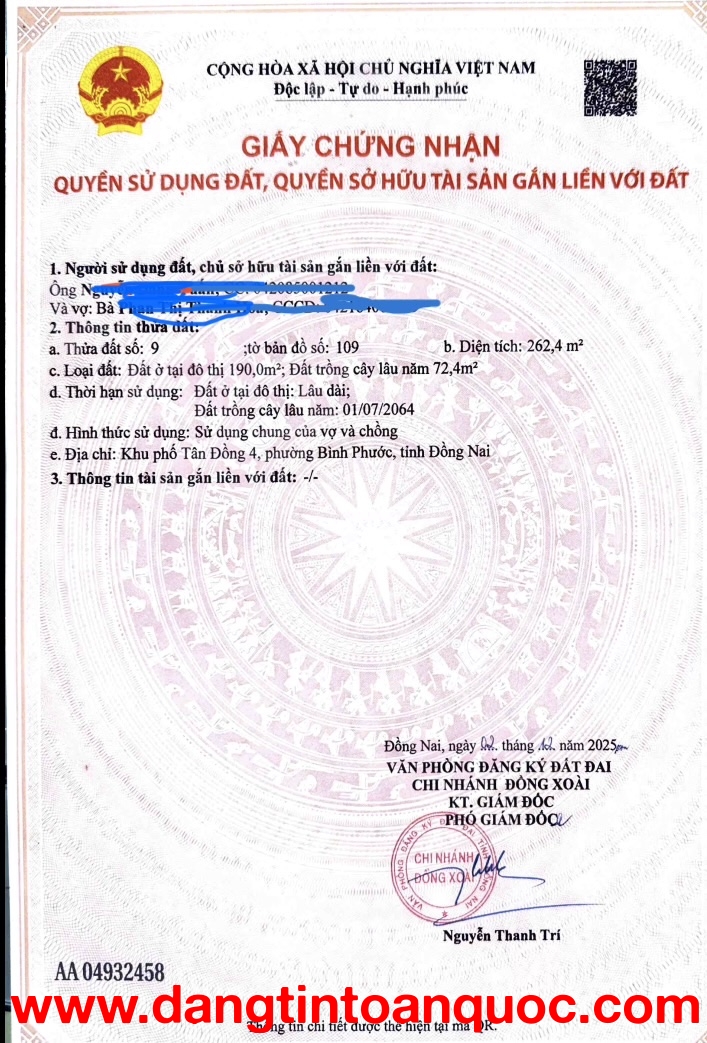 Chính chủ bán lô đất đẹp vị trí vàng trung tâm Đồng Xoài, TP. Đồng Nai - Giá chưa đến 6,5 tỷ