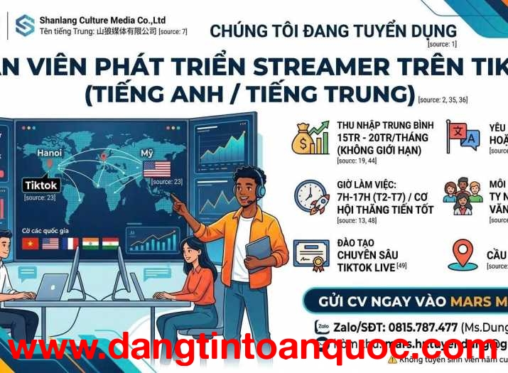 TUYỂN NHÂN VIÊN PHÁT TRIỂN STREAMER TRÊN TIKTOK