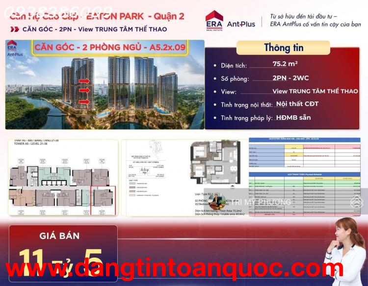 Eaton Park - Căn góc 2PN - chỉ 4 tỷ 117 triệu, công chứng, sang tên ngay + tháp A5 view Rạch Chiếc