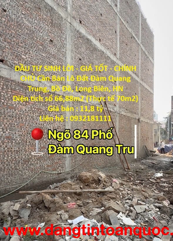 ĐẦU TƯ SINH LỜI - GIÁ TỐT - CHÍNH CHỦ Cần Bán Lô Đất Đàm Quang Trung, Bồ Đề, Long Biên, HN
