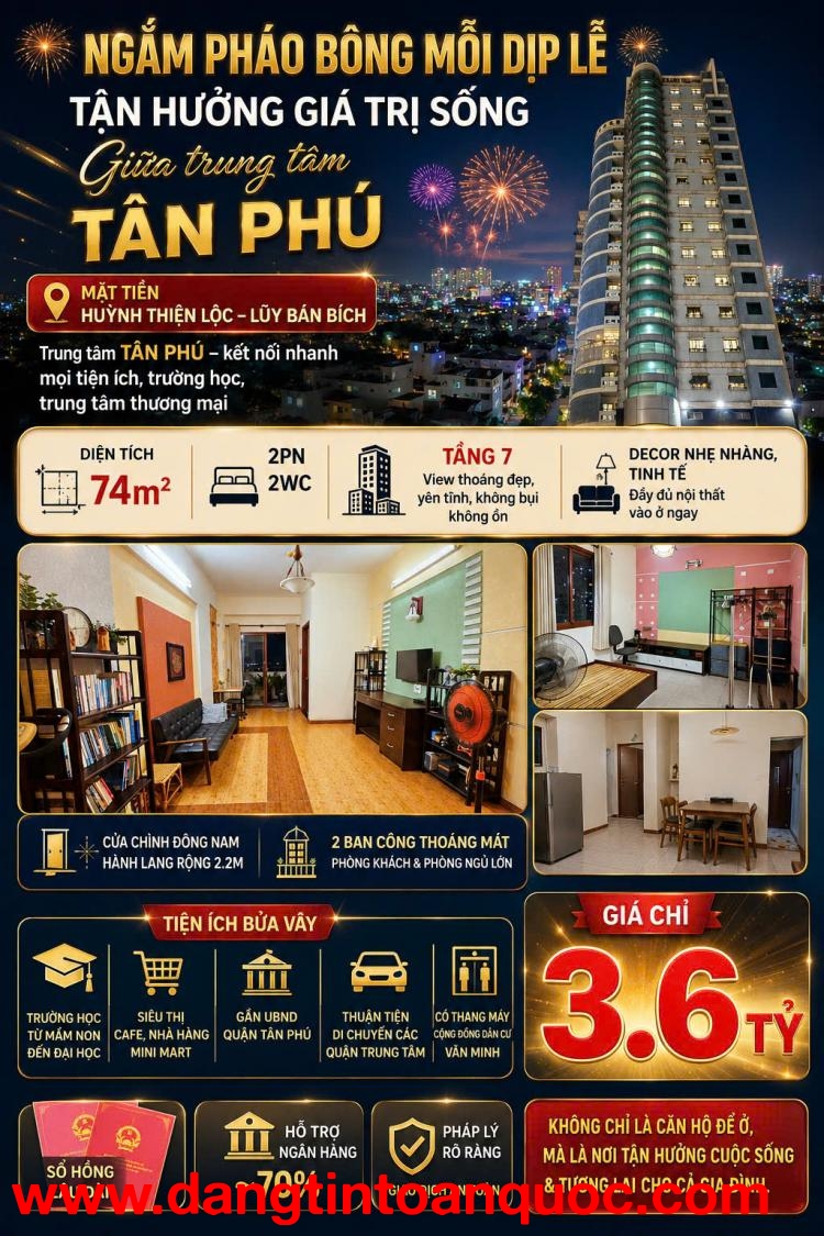 Căn hộ 74m2 Sổ Đỏ Tân Phú 3.6 tỷ - Cơ hội vàng cuối cùng! Gọi ngay 0898333313