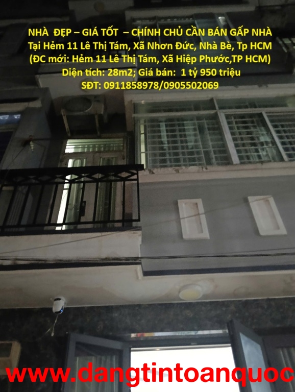 NHÀ  ĐẸP – GIÁ TỐT  – CHÍNH CHỦ CẦN BÁN GẤP NHÀ Tại Xã Nhơn Đức, Nhà Bè, TP Hồ Chí Minh