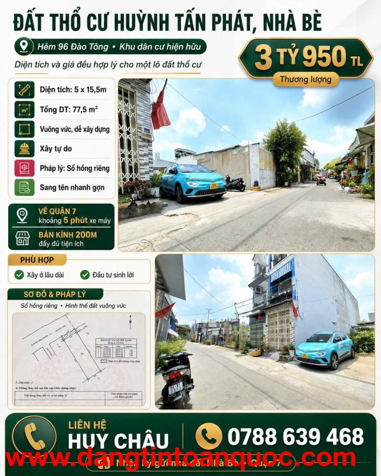 3 tỷ 950 CÓ NGAY LÔ ĐẤT HẺM XE HƠI 8m 5.5x15