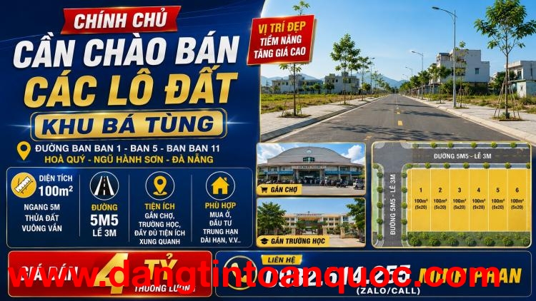 Bán đất TĐC Bá Tùng đường Ban Ban 1, Hòa Quý, Ngũ Hành Sơn, chỉ 4 tỷ Tl