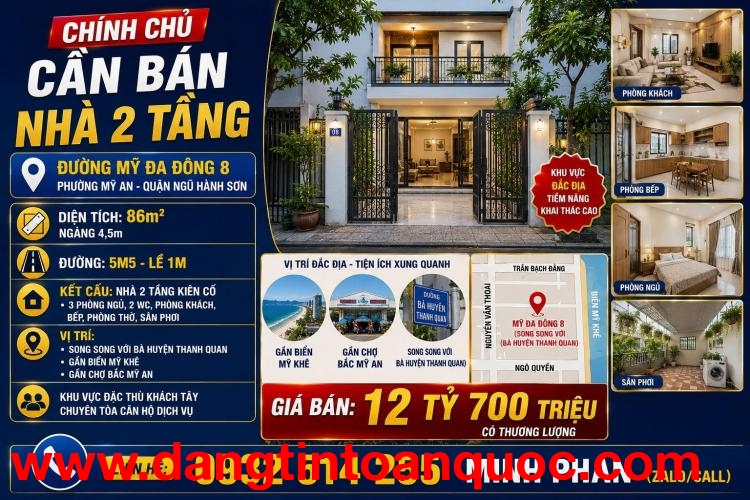 Chính chủ bán nhà 2 tầng Mỹ Đa Đông 8 - Gần Biển - Mỹ An - Ngũ Hành Sơn - Giá  Rẻ.