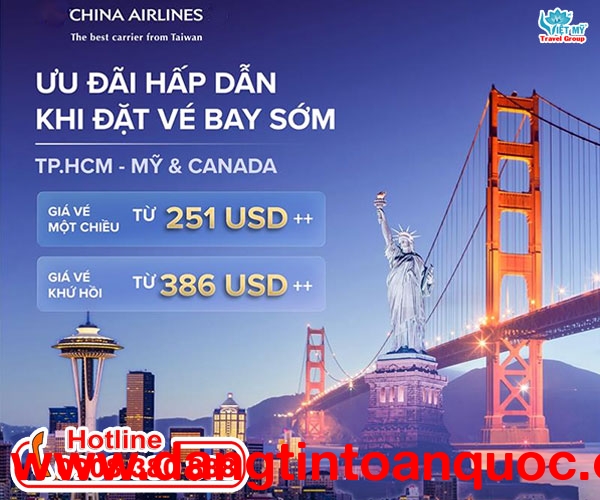 China Airlines ưu đãi vé máy bay từ TP.HCM đến Mỹ