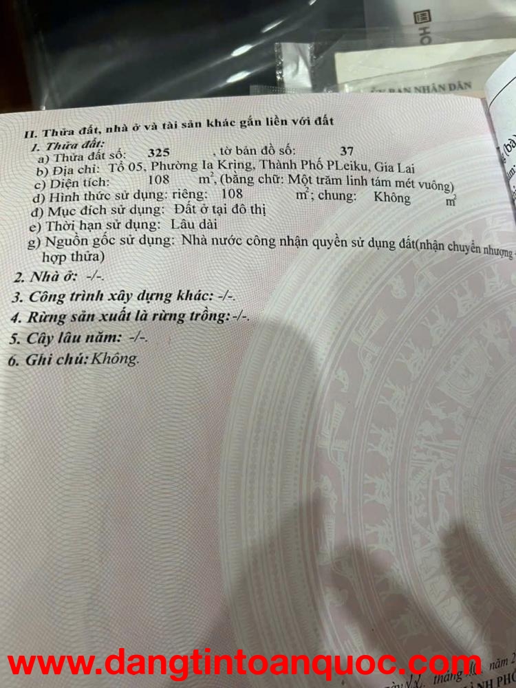 ĐẤT ĐẸP- BÁN NHANH LÔ ĐẤT TIỀM NĂNG ĐẦU TƯ SINH LỜI TRUNG TÂM P. DIÊN HỒNG, TP. Pleiku, Gia Lai