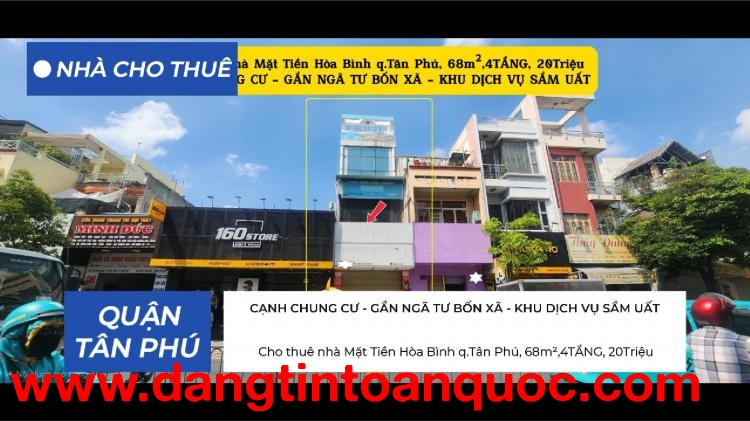 Cho thuê nhà Mặt Tiền Hòa Bình q.Tân Phú, 68m²,4TẦNG, 20Triệu