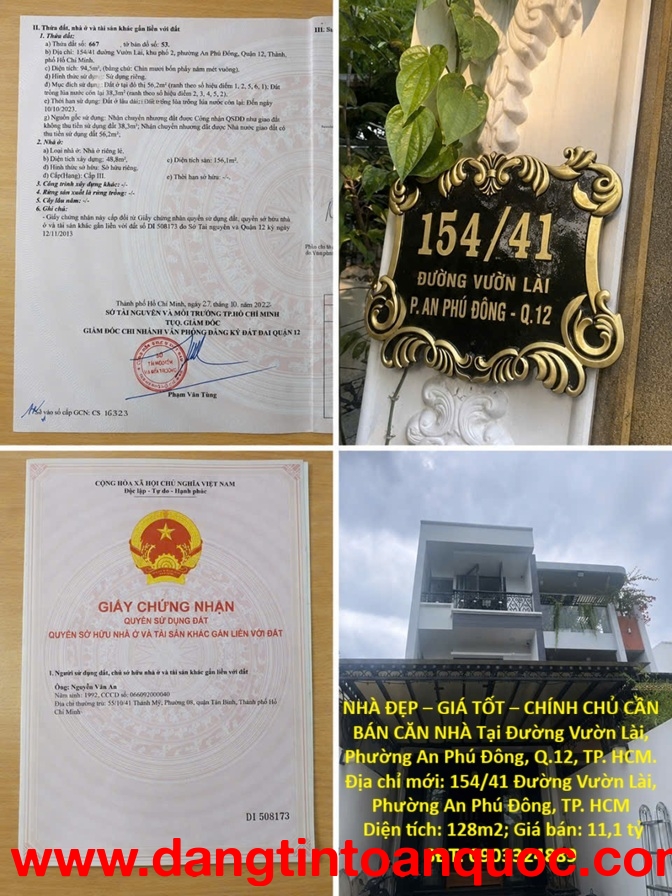 NHÀ ĐẸP – GIÁ TỐT – CHÍNH CHỦ CẦN BÁN CĂN NHÀ Tại Đường Vườn Lài, Phường An Phú Đông, Q.12, TP. HCM