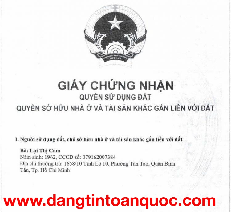 Bán nhà đường tỉnh lộ 10 khu phố 1 phường Tân Tạo quận Bình Tân thành phố Hồ Chí Minh