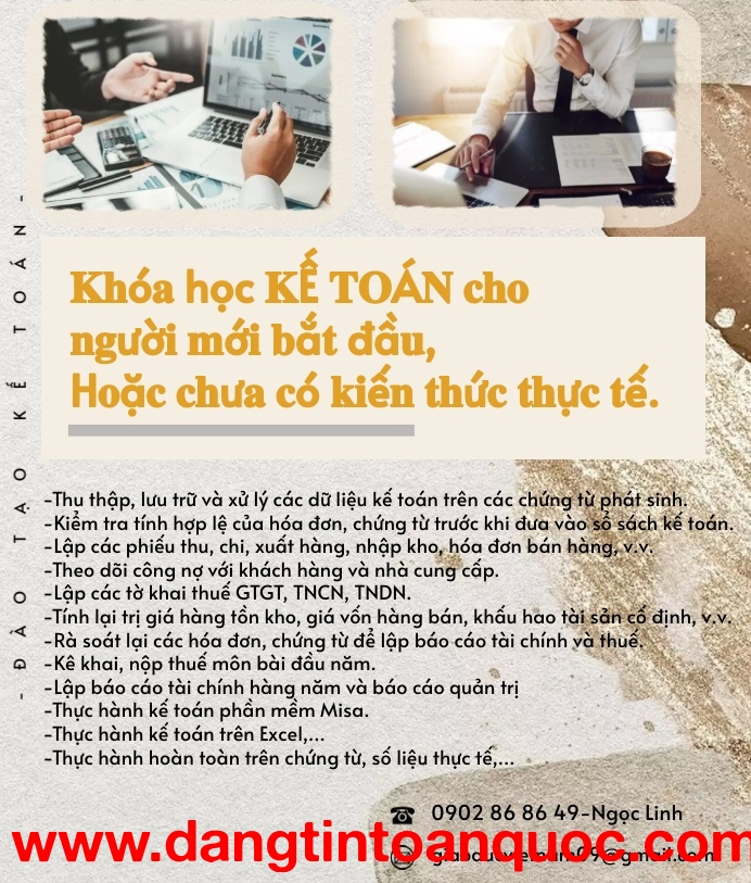 Học lớp KẾ TOÁN TỔNG HỢP VÀ THUẾ  THỰC HÀNH cho người mới bắt đầu