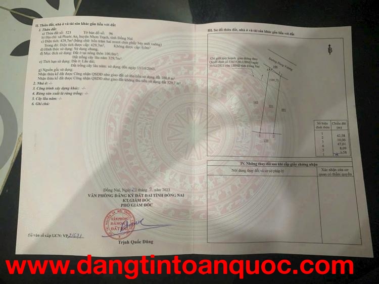 Giàm 500 triệu - bán nhanh lô đất mặt tiền đường Hùng Vương Nhơn Trạch DT 430m2 ngay trung tâm xã Ph
