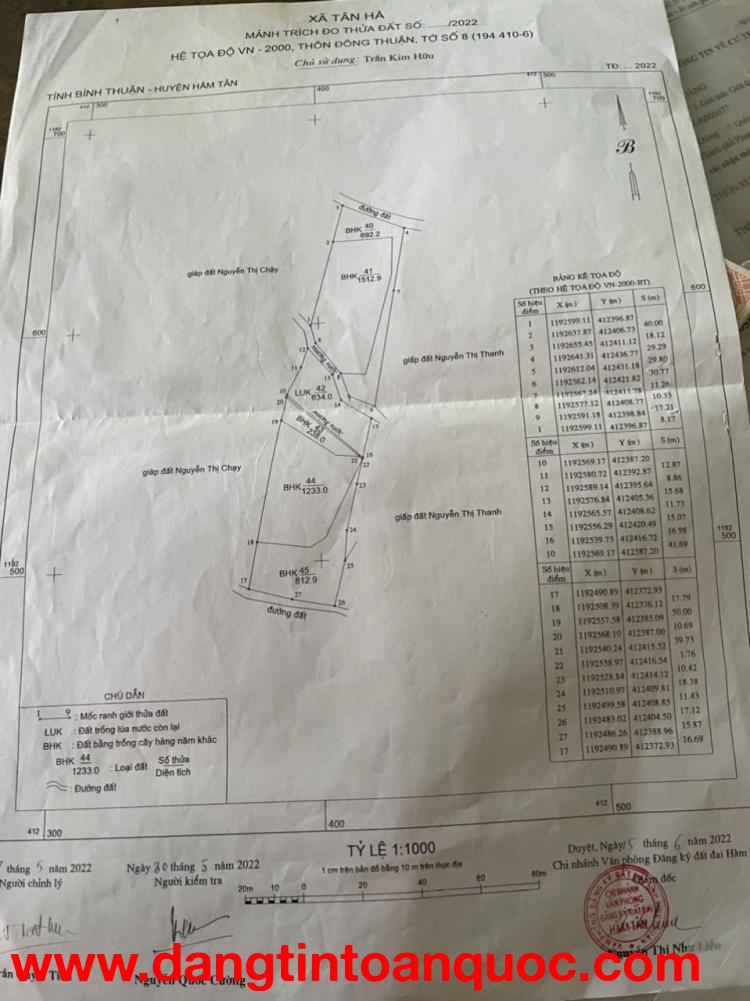 Chỉ 450 Triệu có ngay 5.1 sào đất Tân Hà, Hàm Tân sổ riêng đường ô tô