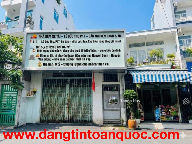NHÀ HẺM XE TẢI ĐƯỜNG LÊ ĐỨC THỌ P17, DT: 5,7 x 22m CN 107m² , nhà cấp 4 , GPXD CAO TẦNG LÀM CHDV
