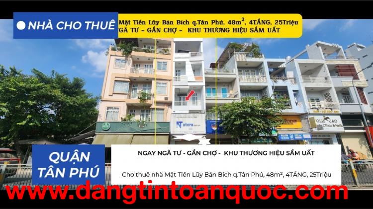 Cho thuê nhà Mặt Tiền Lũy Bán Bích q.Tân Phú, 48m², 4TẦNG, 25Triệu