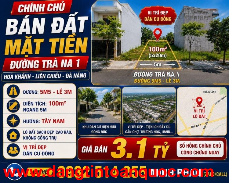 Bán Lô Đất Trà Na 1 - Hoà Khánh - Liên Chiểu - Đà Nẵng - Đường 5m5 lề 3m Giá chỉ 3 tỷ