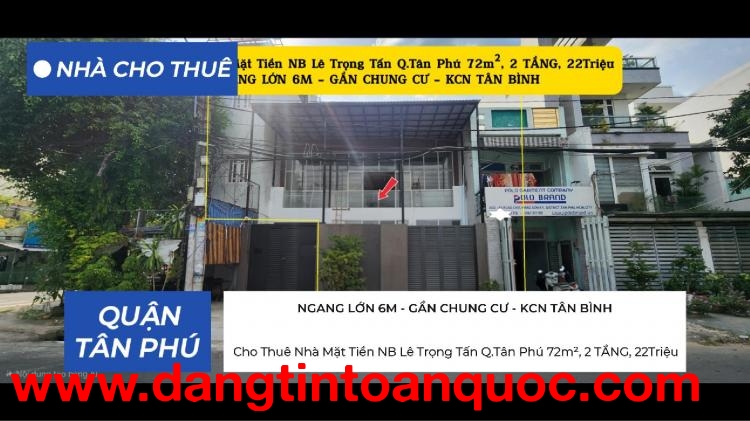 ????????Cho Thuê Nhà Mặt Tiền NB Lê Trọng Tấn Q.Tân Phú 72m², 2 TẦNG, 22Triệu