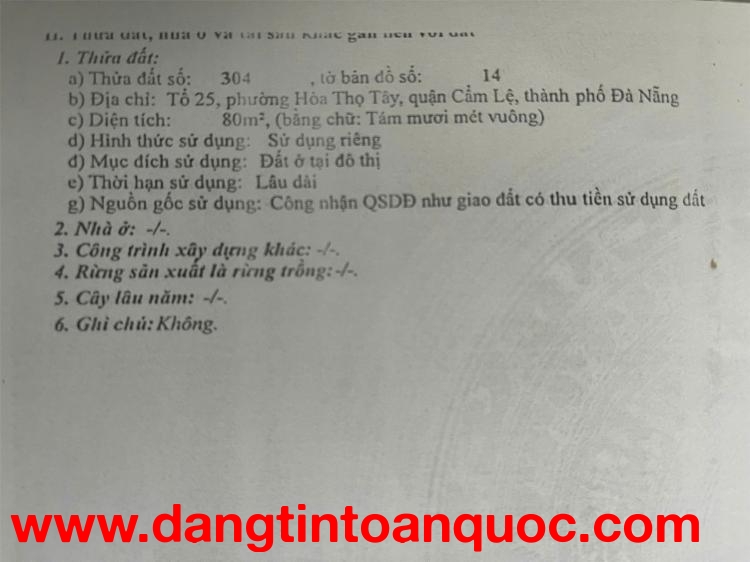 CHÍNH CHỦ CẦN BÁN LÔ ĐẤT MẶT TIỀN GẦN CẦU VƯỢT HÒA CẦM, Cẩm Lệ, TP. Đà Nẵng