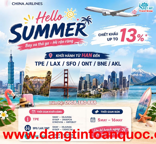 China Airlines ưu đãi vé Chào Hè đi Đài Bắc, Úc, Mỹ
