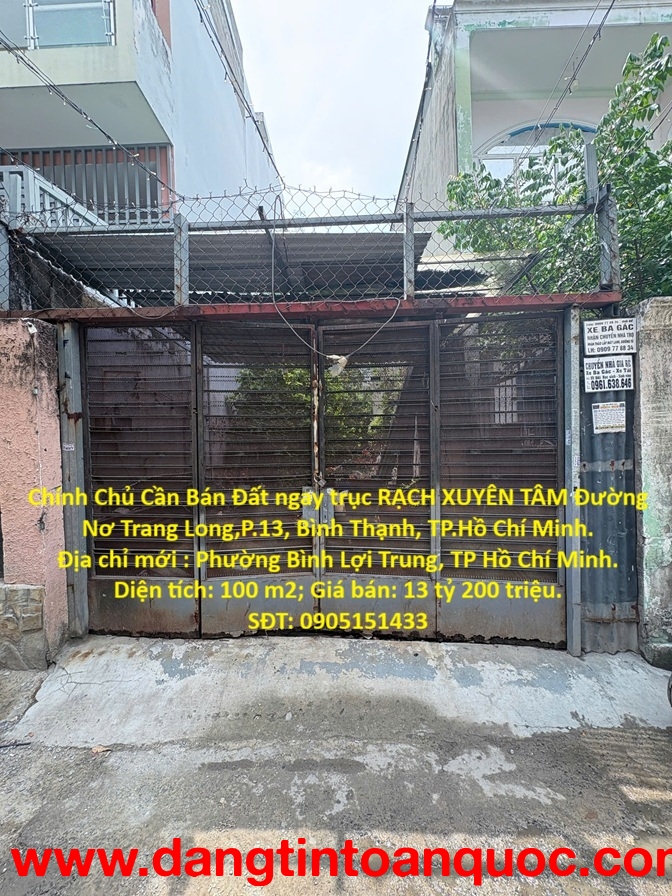 Chính Chủ Cần Bán Đất ngay trục RẠCH XUYÊN TÂM Đường Nơ Trang Long,P.13, Bình Thạnh, TP.Hồ Chí Minh.
