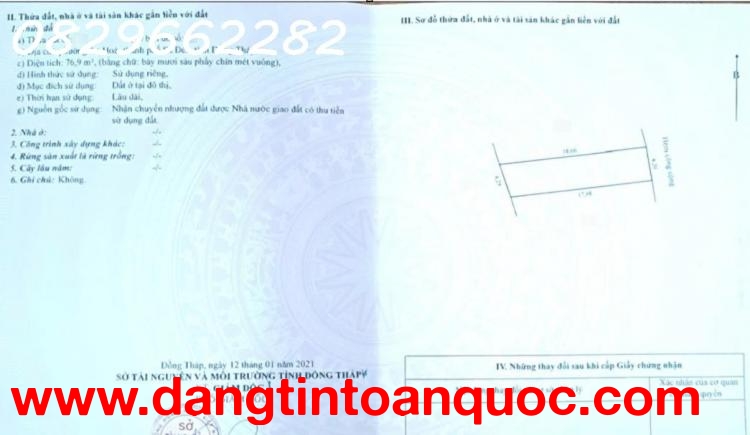Bán Nền thổ cư 77m2 Hẻm Nguyễn Tất Thành, Khóm Tân Thuận Phường Sa Đéc. Sổ Hồng. Giá 1.1 tỷ.