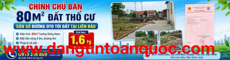 CHÍNH CHỦ BÁN 80M2 ĐẤT THỔ CƯ SẴN SỔ ĐƯỜNG OTO TỚI ĐẤT TẠI LIÊN BÃO