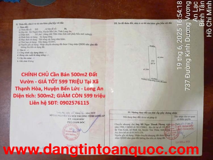 CHÍNH CHỦ Cần Bán 500m2 Đất Vườn - GIÁ TỐT 599 TRIỆU Tại Xã Thạnh Hòa, Huyện Bến Lức - Long An