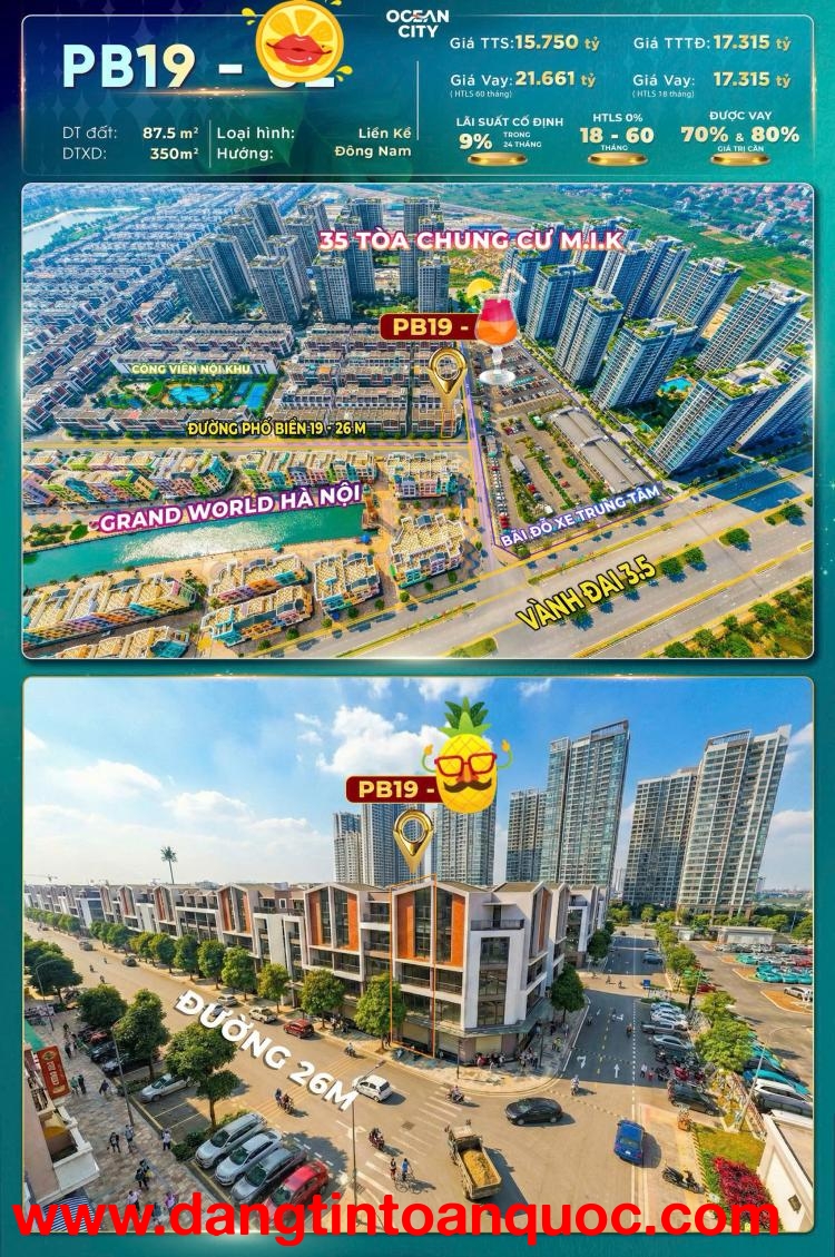 NHỈNH 15 TỶ HÀNG HIẾM CHỦ ĐẦU TƯ TRỤC KINH DOANH – PB19 OCEAN CITY - VỪA Ở VỪA KINH DOANH - SỔ ĐỎ VĨ