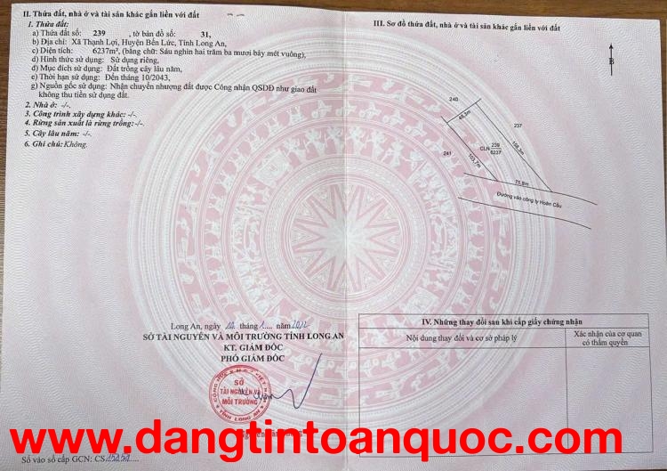 Chính chủ cần bát gấp đất mặt tiền xã Thạnh Lợi, huyện Bến Lức, tỉnh Long An.